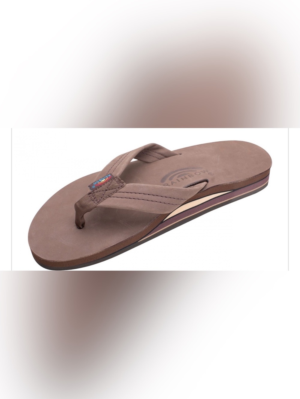 Rainbow Brown Nubuck Flip Flops with Layered Stripe Sole